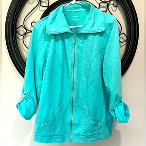 Lizwear 100% Cotton XXL zip light weight turquoise jacket sleeves adjustable